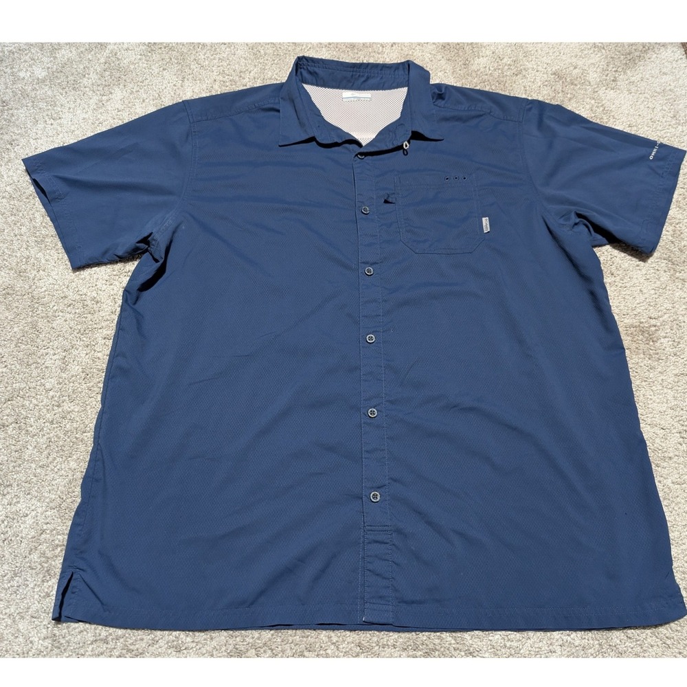 Columbia Men's Blue Omni-Shade Short Sleeve Button Up Shirt XXL 2TG Vented
